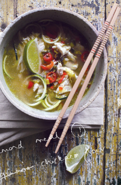 chicken pho with raw zucchini noodles
